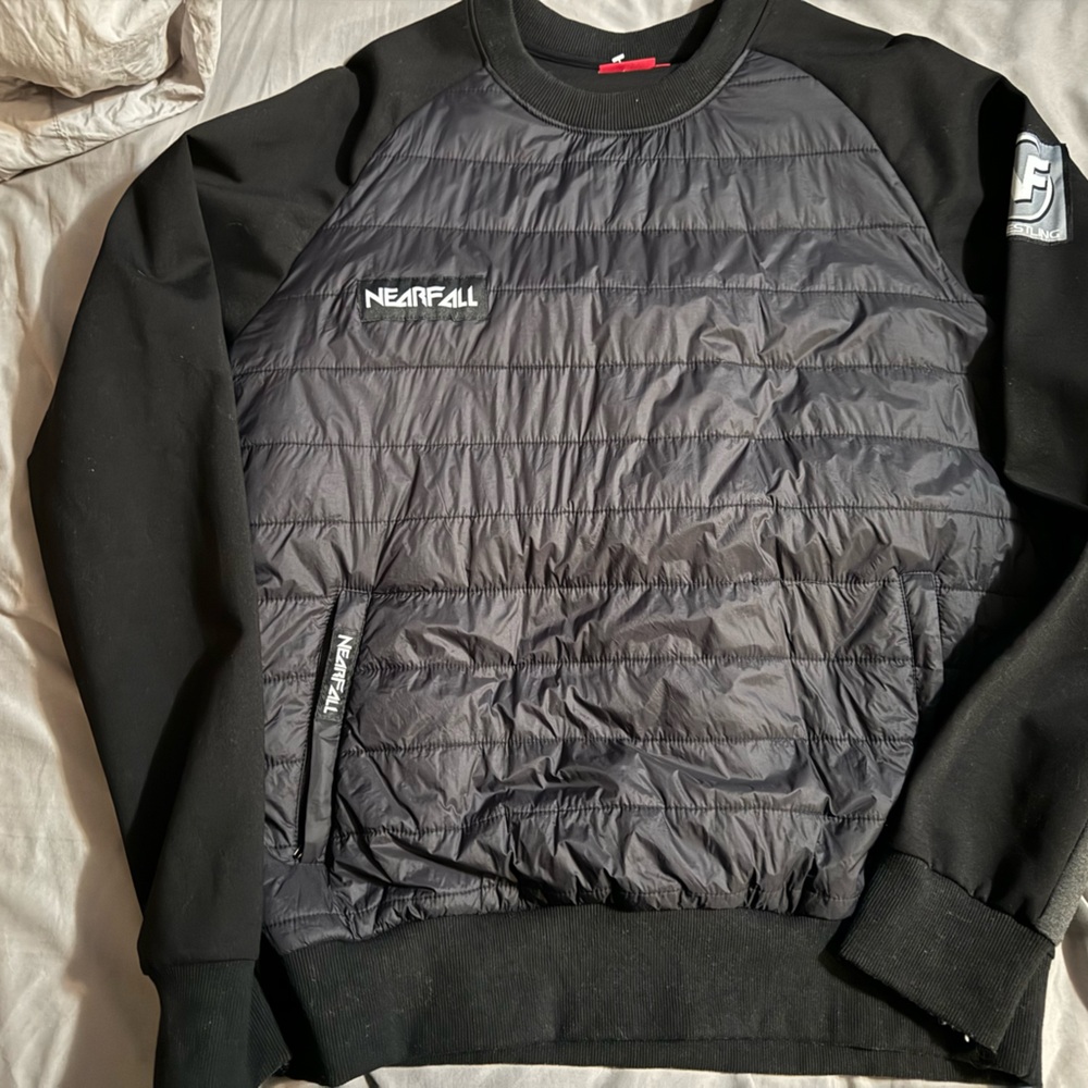 Black Quilted Sweatshirt with Fleece Collar